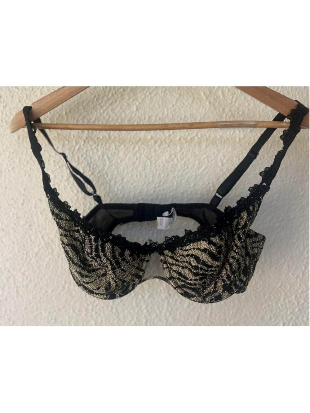 VTG Oscar De La Renta 36C Black Gold Animal Print Lace Bra Underwire Lingerie